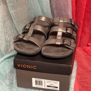 Vionic Pewter Strappy Sandals